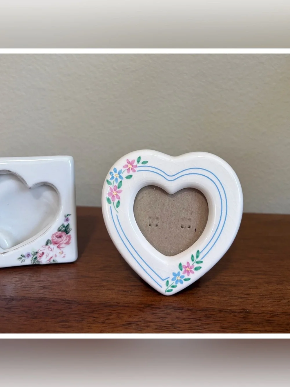 Vintage Ceramic Heart Mini Picture Frames Set Of 2